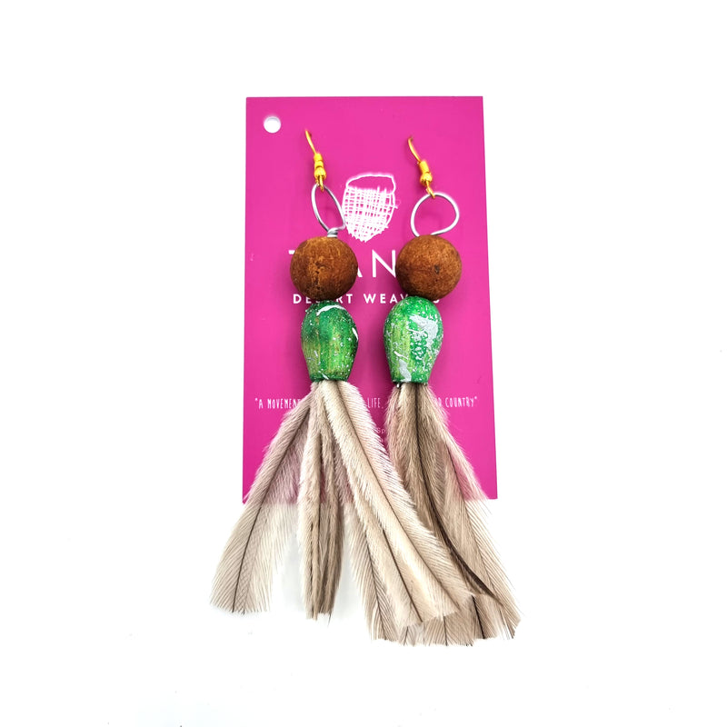 Seed Earrings With Emu Feathers
