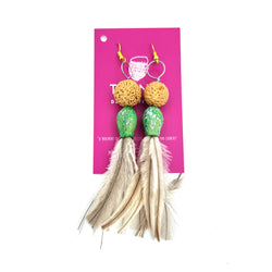 Seed Earrings with Emu Feathers