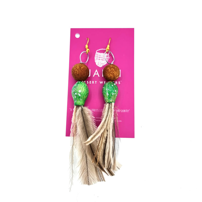 Seed Earrings With Emu Feathers