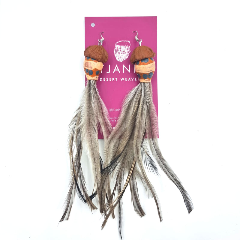 Earrings With Emu Feathers – Tjanpi Desert Weavers